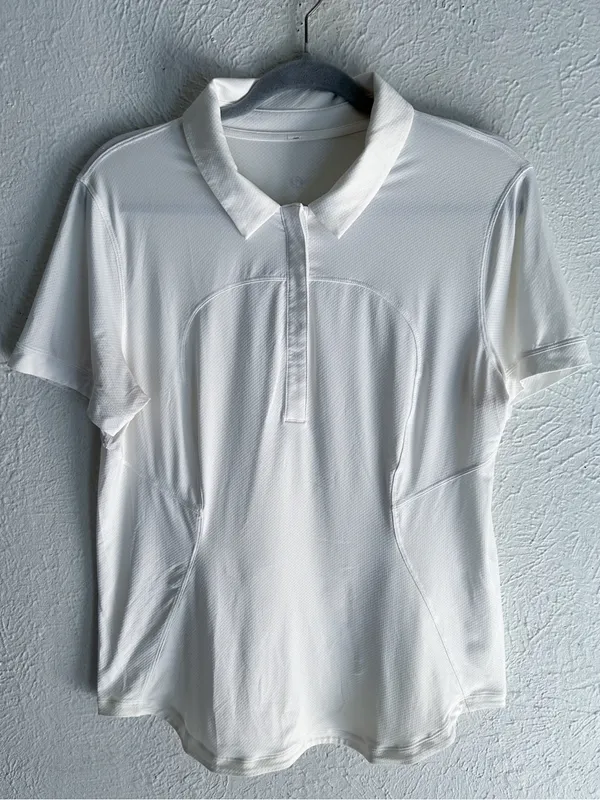 Lululemon Lululemon Quick-Drying Short Sleeve Polo Shirt White Vapor Sz 12/14 - Image 3