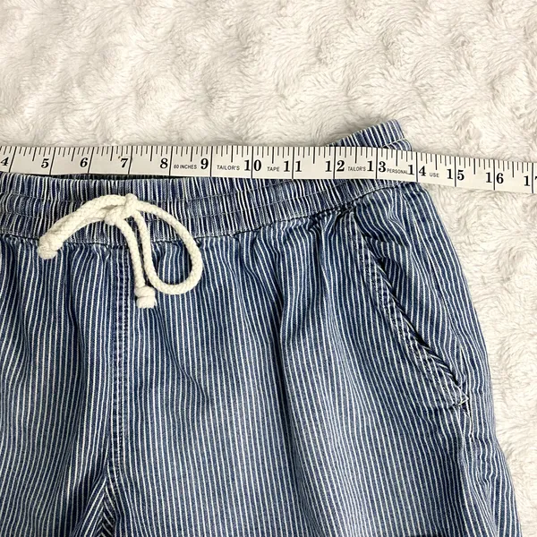 Aerie Blue Striped Chambray Pull-on Raw Hems Summer Beach Boho Shorts M - Image 5