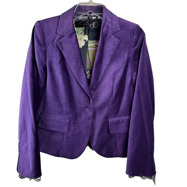 Apostrophe Women's Purple Velvet Blazer Black‎ Lace Sz 6P color purple NWT - Image 3