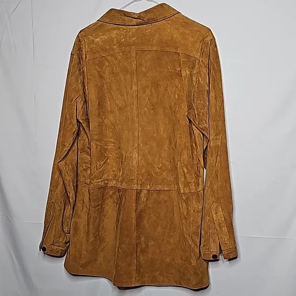 Harari leather soft suede tan pockets pull over collared warm heavy jacket sz M Size M - Image 7