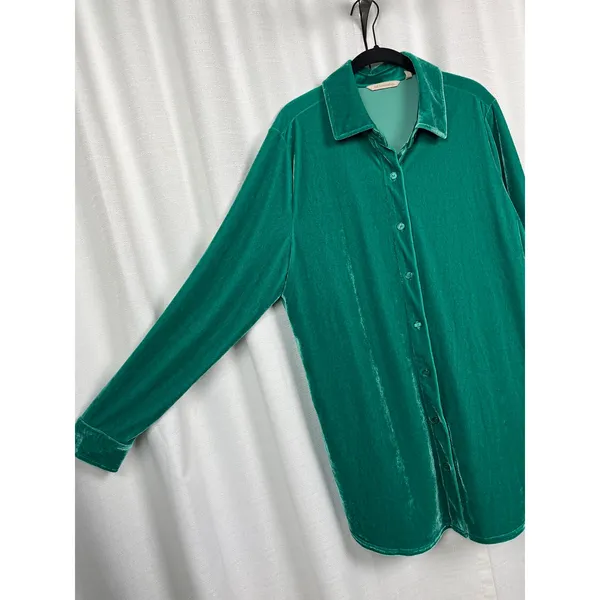 Soft Surroundings Green Velvet Button Up Blouse Sz.L - Image 11