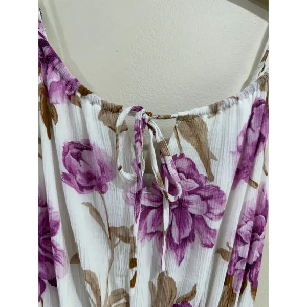 Abercrombie & Fitch Purple Floral Maxi Dress XS Smocked Waist Pockets White - Image 5