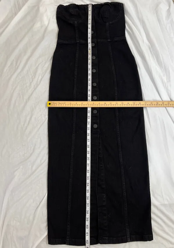 Zara Black Denim Strapless Button-Front Midi Dress with Slit - Image 9