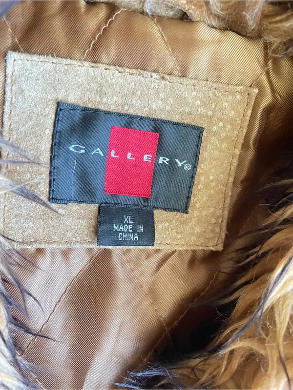 Gallery Vintage Y2K 100% Leather Fur Trim Embroidered Penny Lane Coat Jacket - Image 2
