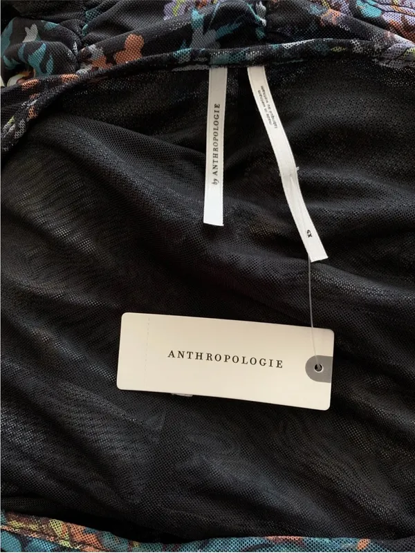 Anthropologie XS Top New NWT Long Sleeve Floral Ruched Mesh black Gorgeous RARE - Image 11