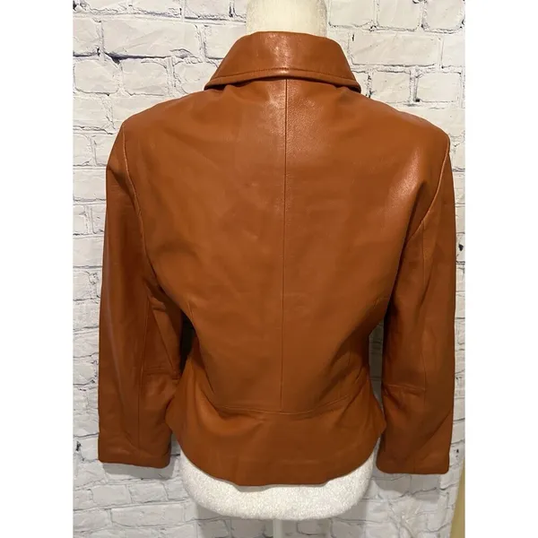 Vintage Wilsons Leather Jacket Women Orange Zip Up Size Medium - Image 5