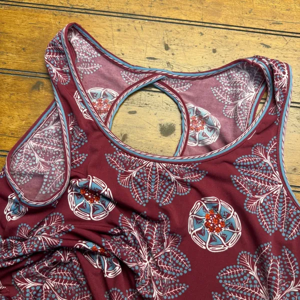 Max‎ Studio Burgundy Floral Print Racerback Dress Women's Size XS - Image 2