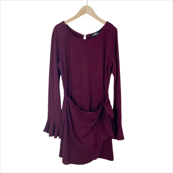 Lulus Favorite Tune Faux Wrap Sweater Dress in Burgundy Size Medium - Image 3