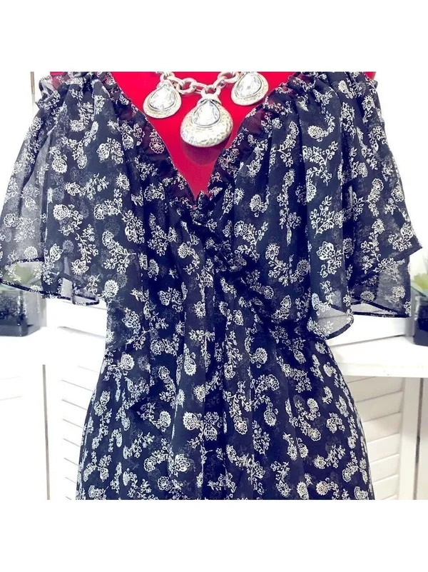Misa Los Angeles Floral Dress chiffon boho Ruffle off-shoulder fairy festival XS - Image 6