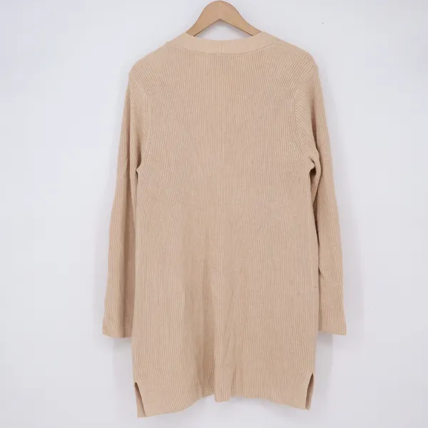 Old Navy Cardigan Women S Livaeco Beige Ribbed Knit Open Front Longline Exc - Image 4
