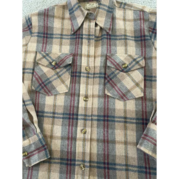 Vintage 70s P.S. Philip Scott Wool Blend Flannel Button Up Shirt Brown Plaid S - Image 11