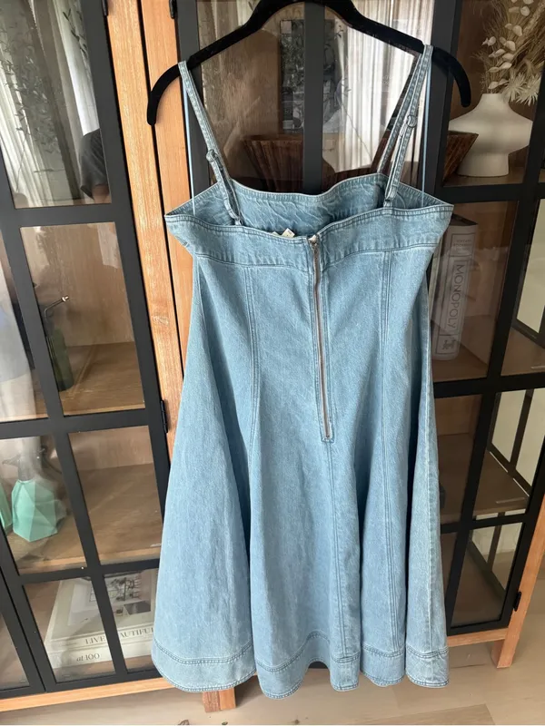 Anthropologie denim midi dress Marin Square Neck Pilcro fit & flare light wash - Image 5