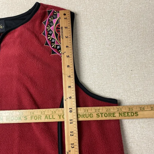 Bob Mackie Red Vest Wearable Art Women's XL Embroidered Pocket Full zip Up Artsy - Image 11