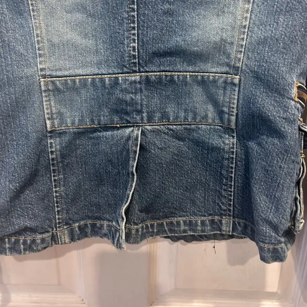 Old Navy Womens Medium Blue Denim Military Safari Jacket Zip Cargo Pockets Y2K - Image 9