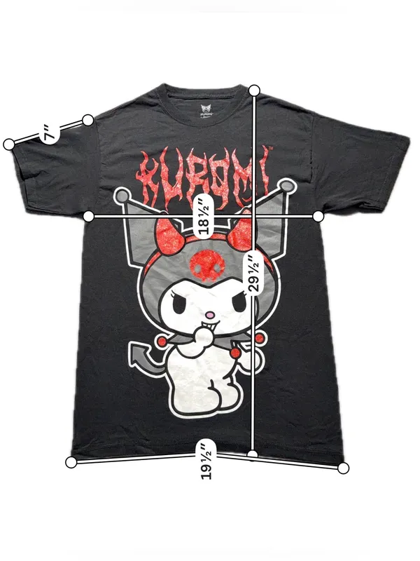 Kuromi by Sanrio Women’s Large Black Red Glitter Graphic T-Shirt Goth - Image 3