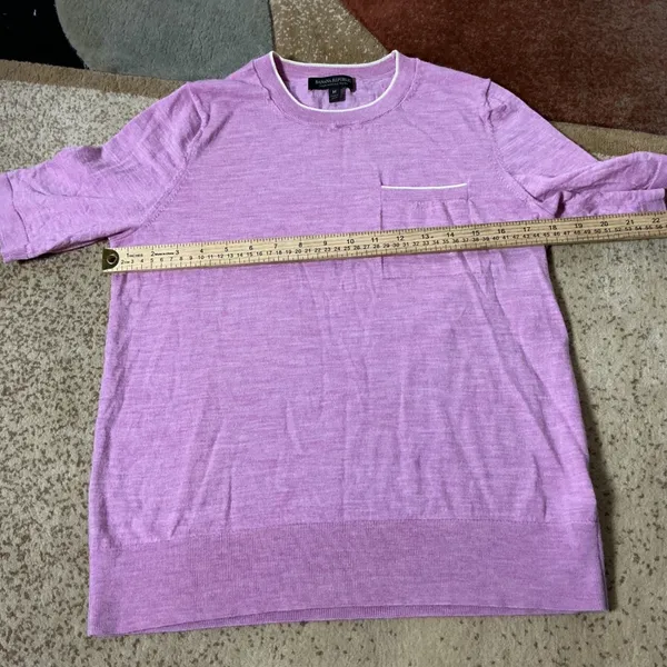 Banana Republic Merino Wool Short Sleeve Sweater Womens M Purple Tipped Pocket - Image 3