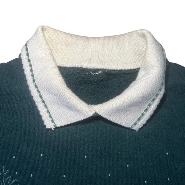 VTG 90s Morning Sun Cardinal Winter Scene Collared Sweatshirt Womens M Green - Image 9