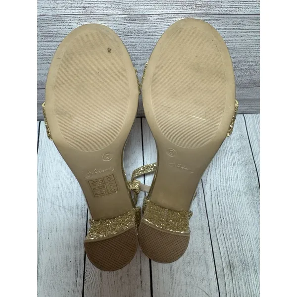 J Adams Shirley Gold Glitter Ankle Strap Heeled Sandals Size 9 - Image 6
