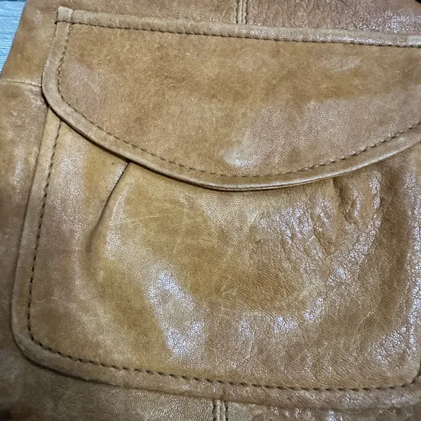 Fossil Tan Leather Crossbody Bag Adjustable Distressed - Image 3