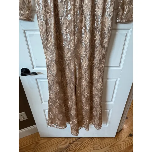 Eliza J Champagne Sequin Lace Long Sleeve Formal Gown Size 14 Evening - Image 10