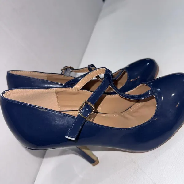 Journee Collection Old Money Business Casual Formal T‎ Strap Stiletto Blue Pumps - Image 3