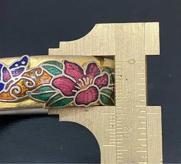 Vintage Unsigned Gold-tone Floral Flower Cloisonne Hinged Bangle Bracelet 36.2g - Image 8