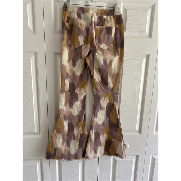 Versona Abstract Print Flare Jeans Womens‎ Size 28 Brown Tan Boho Denim - Image 4