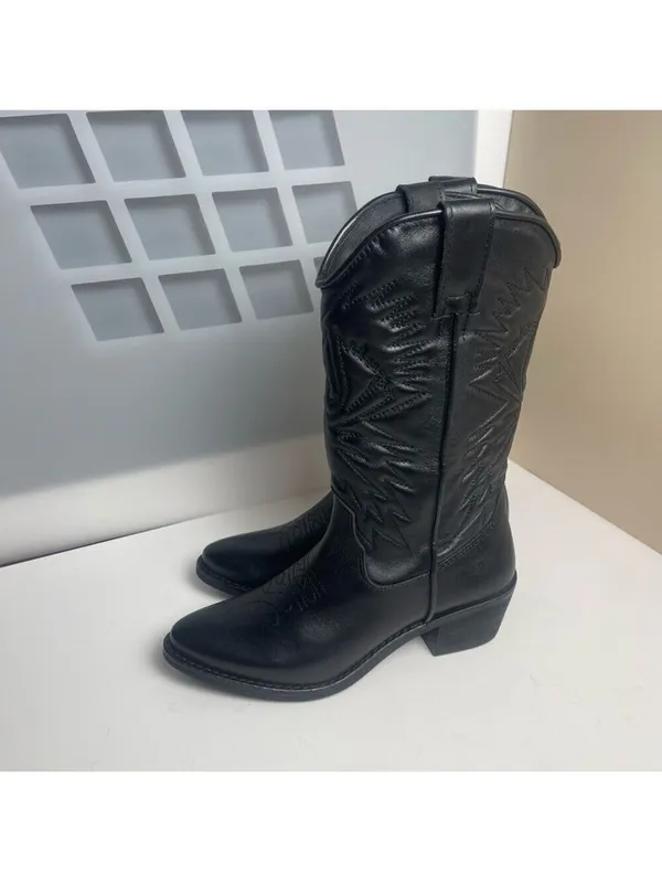 Steve Madden HAYWARD BLACK LEATHER boots Western Cowboy Boots Cowgirl Sz 6.5 - Image 9