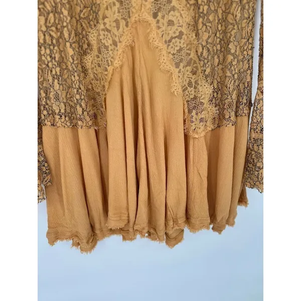 Free People Yellow Tell‎ Tell Secret Origins Eyelash Lace Tunic Dress Size XS - Image 4