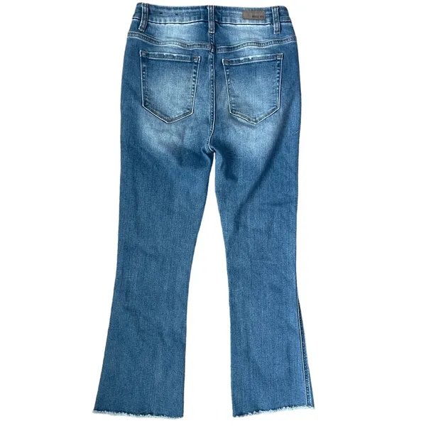 MISS ME Denim Crop‎ Boot Jeans Button Fly Medium Wash Raw Hem Size 26 - Image 2