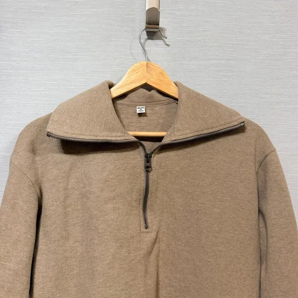 Uniqlo Womens Tan Beige Half Zip Sweatshirt Cropped Pullover 241-472561 XS - Image 3
