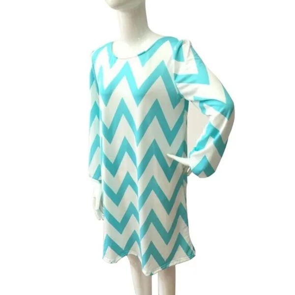 Womens Medium Light Blue and White Wave Pattern Striped Long Sleeves‎ Dress - Image 2