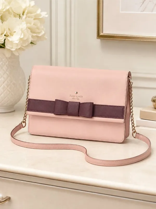Kate Spade Pink Leather Crossbody Bag Bow Detail Chain Strap NWT - Image 5