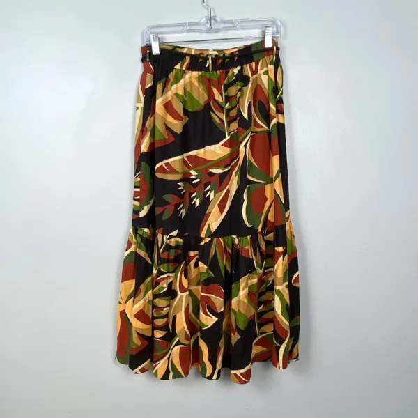 House‎ of Harlow 1960 Tiered Linen Blend Midi Skirt Earth Tones Boho Fairy Small - Image 6
