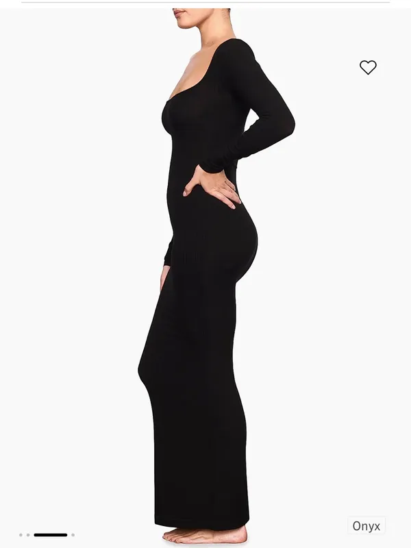 SKIMS Soft Lounge Long Sleeve Ribbed Maxi Dress Black‎ Onyx - Image 4