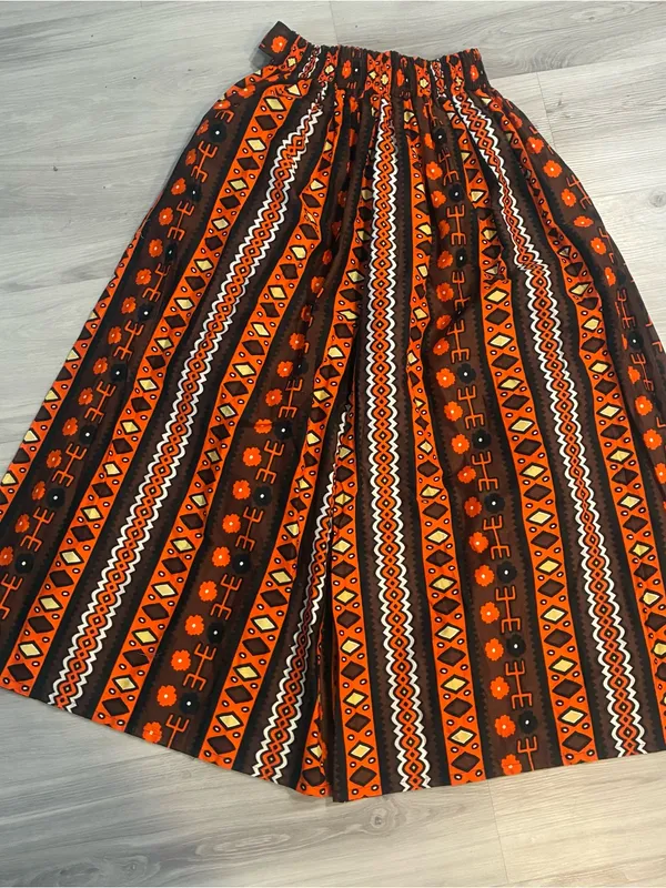Women’s Boho Tribal Print Wide Leg Palazzo Pants Orange Brown - Image 7