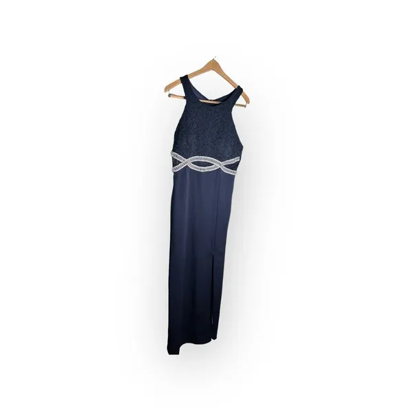 Women's blue halter‎ Lace Top maxi Bodycon dress Size (M) Sleeveless - Image 2