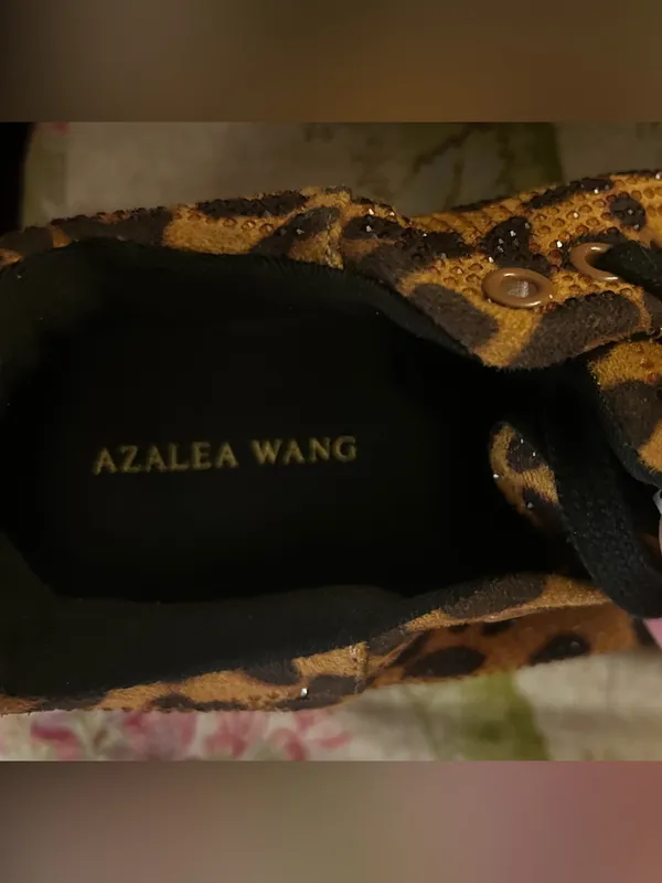 AZALEA WANG Keoni Leopard Rhinestone Platform Sneakers Orange Size 8 - Image 5