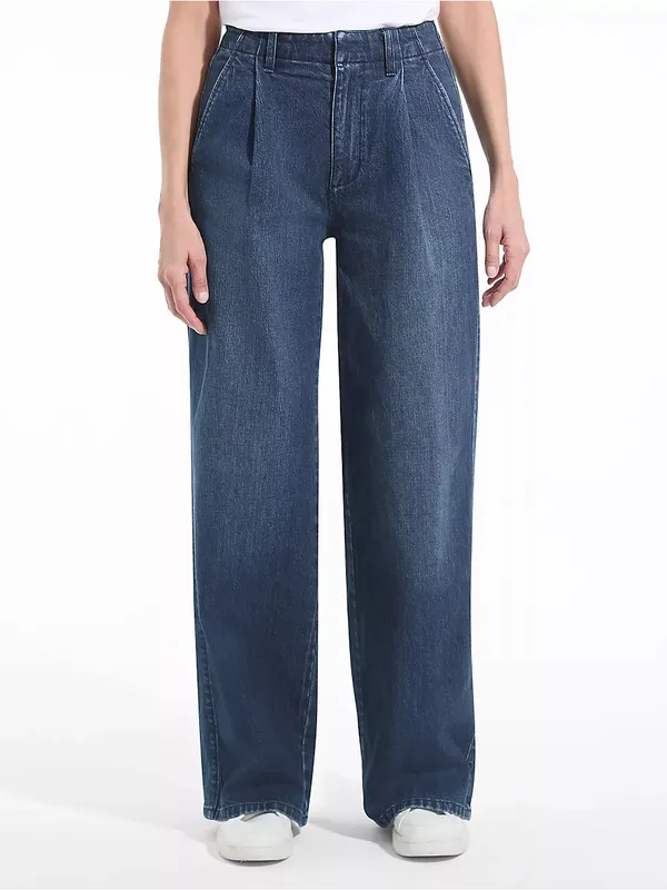 Lands' End Women's Soft Denim High Rise Pleated Wide Leg Trousers - Image 3