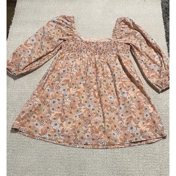J.CREW Floral Square Neck Puff Long Sleeve Smocked Mini Dress 100% Cotton L - Image 11