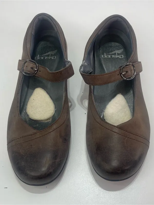 Dansko Brown Mary Jane Leather Low Wedge Women's 36 Comfort Shoes Academia - Image 2