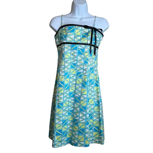 Vintage Becky & Max Y2K‎ Dress Blue Green Size 4 Empire Waist Babydoll Artsy - Image 3