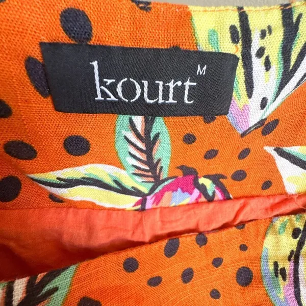 Anthropologie Kourt Aria Linen Tropical Short Dress Pockets Fruit Bird Medium - Image 4
