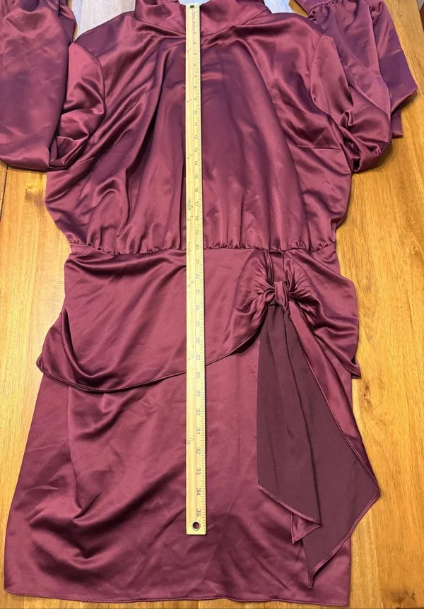 Asos Design Curve Burgundy Satin Mini Dress Tie Waist High Neck Womens Size 18 - Image 10