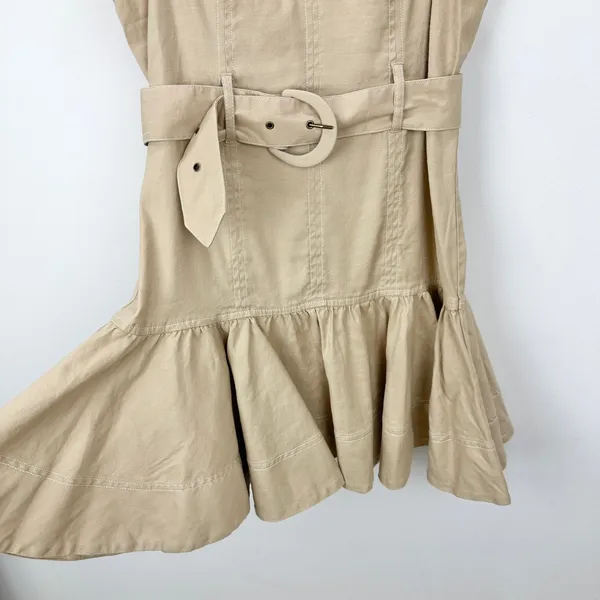 Maeve By Anthropologie V Neck Belted Drop Waist Mini Dress Tan US 6 NWT - Image 7