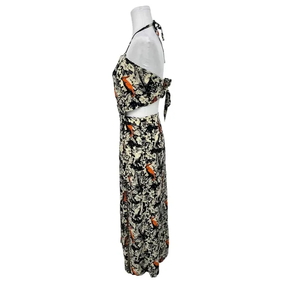 Suen Noaj Molaga Bird Maxi Dress L Floral Halter Cutout Tropical Travel Resort - Image 3