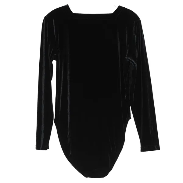 Velvet Bodysuit Whimsigoth Witchy Y2K Minimalist Ballet Square Neck Black Large - Image 2