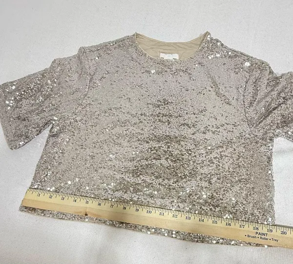 H&M Glittering Sequin Crop Top - Gold - Image 7