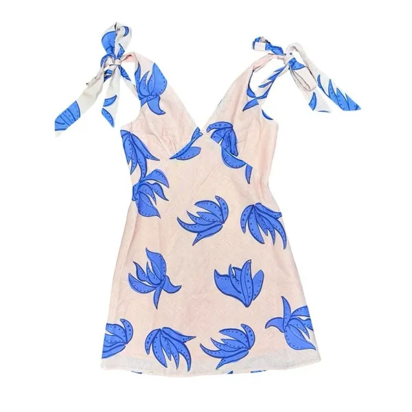 NEW Indi Luxe Indikah Mykonos Morning Tied Shoulder Mini Dress Beige Medium NWT - Image 5
