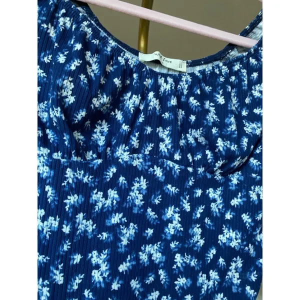 Wild Love Crop Top Blue‎ Ditsy Floral Smocked Off-Shoulder Cottagecore Feminine - Image 4